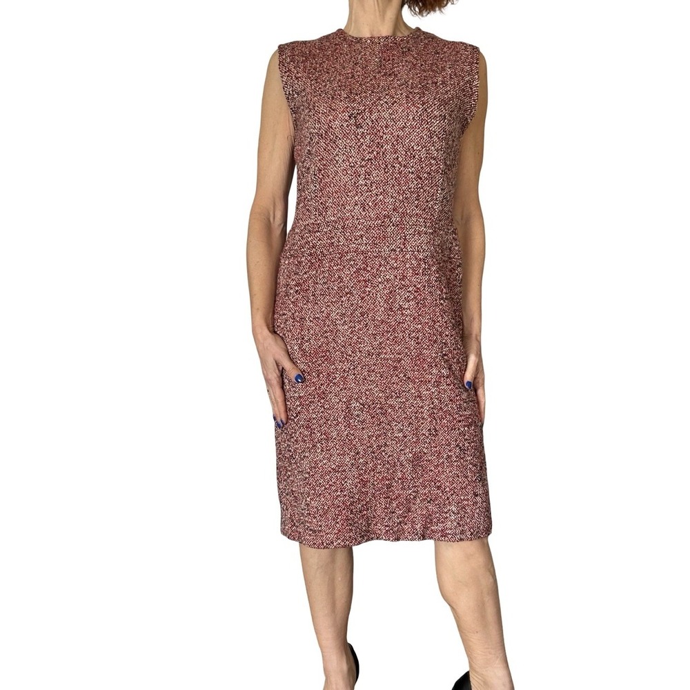 Cacharel Red Tweed Wool Alpaca Dress Sleeveless  Shift Sheath Italy Women's 6